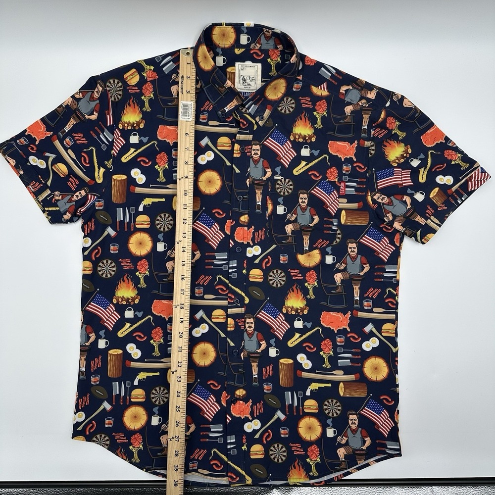 RSVLTS Parks and Rec Button Down Shirt Ron Swanson Pawnee Mens XL X-Large Blue - Picture 3 of 9